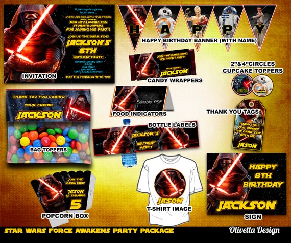 Star Wars Birthday Party Package, Printable Party Kit Customized with name - Invitation Banner Food Tent Labels Wrappers - Digital Files Il_570xn