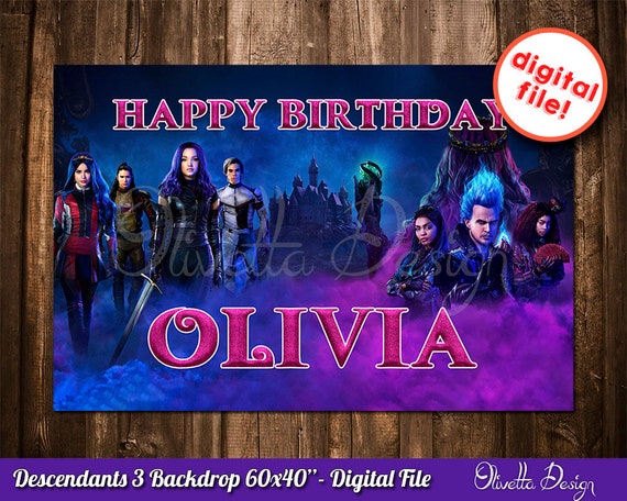 Descendants 3 Backdrop 60x40"Image Printable - Cars Printable DIY, Printable Descendants candy table, Backdrop - Customized Digital File Il_570xn