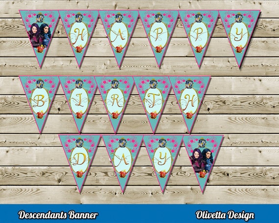 Descendants Birthday Banner - Instant Download - DIY, Digital - Printable Descendants Banner Il_570xn