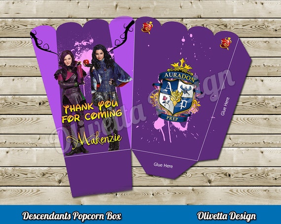 Descendants Popcorn Box - with Custom Name Disney Descendants Birthday Party Printable DIY Favor Party Il_570xn