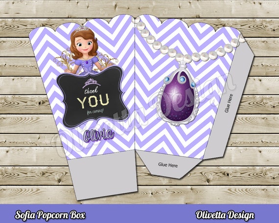 Sofia the first Princess Sofia Popcorn Box - with Custom Name Birthday Party - Digital File Il_570xn