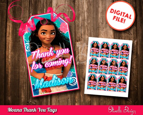 Moana Tags Thank You Tags Tag Gift Tag Printable DIY | Etsy