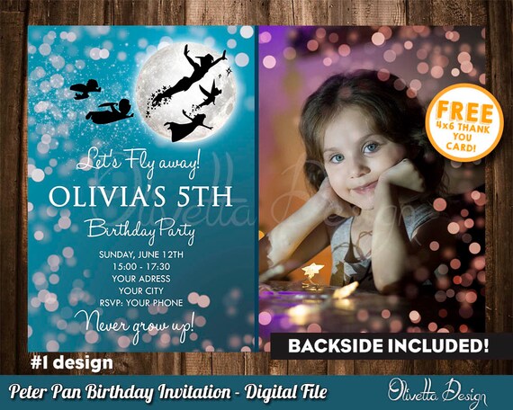 Peter Pan Invitation, Peter Pan Birthday Invitation, Peter Pan Party, Neverland Invitation, Peter Pan, with your Photo, Printables 001 Il_570xn