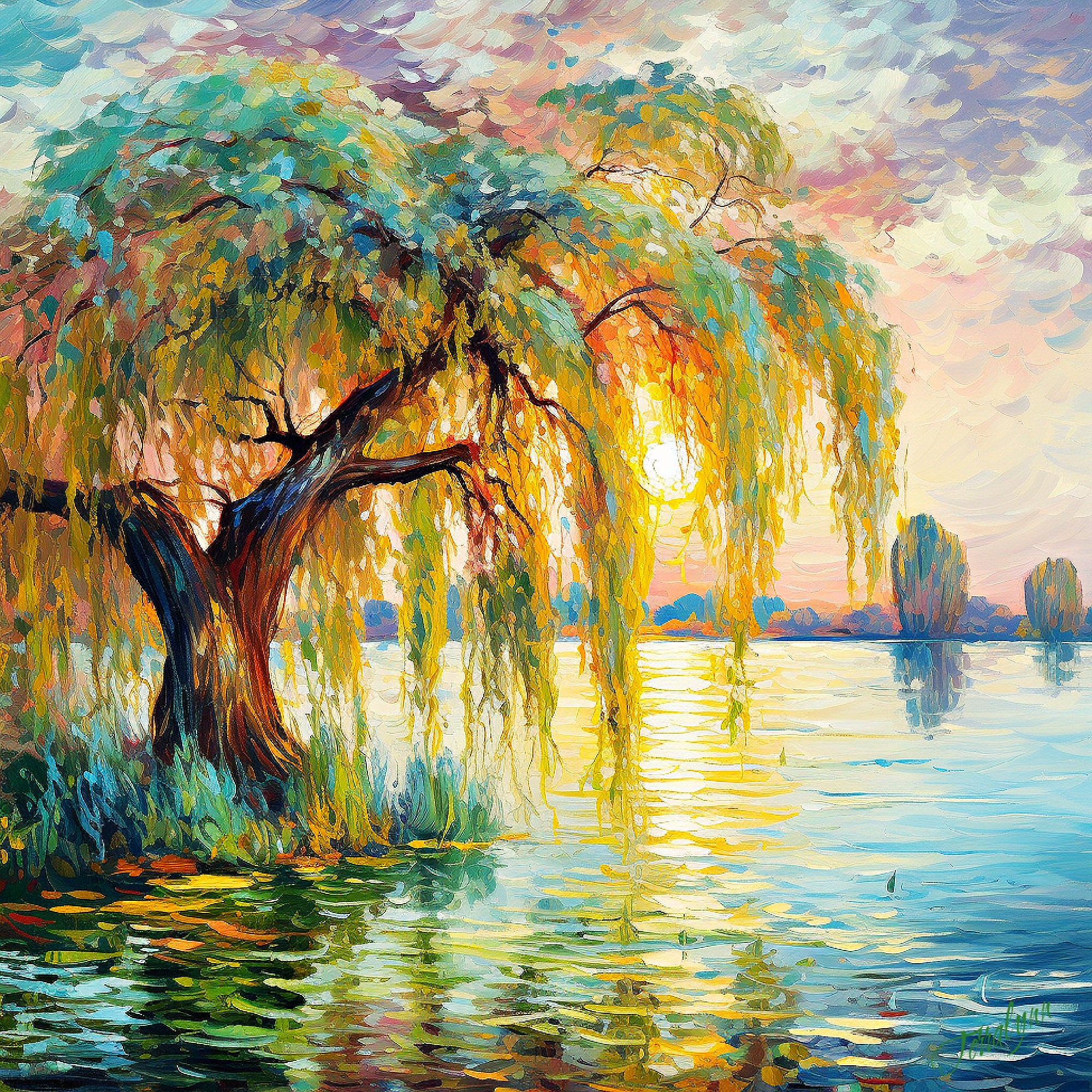 Printable Art, Weeping Willow Tree at Sunset. Downloadable Wall Art ...