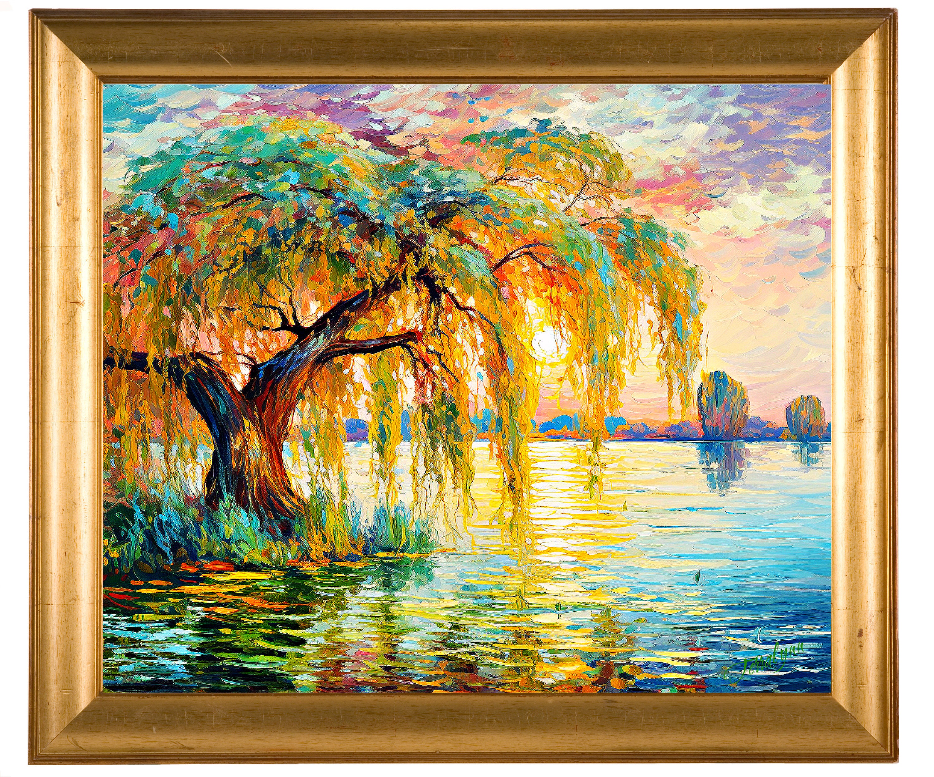 Printable Art, Weeping Willow Tree at Sunset. Downloadable Wall