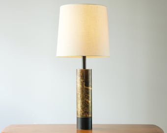 Laurel Lamp - Laurel H-890  - Acid Etched Brass with Leather Base Cuff - Designed by Richard Barr / Harold Weiss