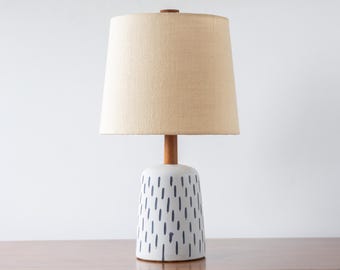 Martz / Marshall Studios Lamp - White Glaze with Blue Vertical Line Design