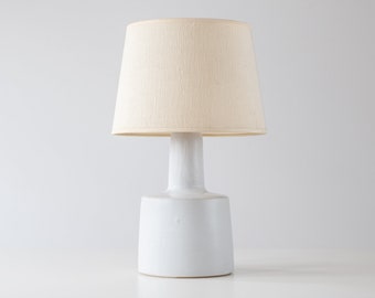 Martz / Marshall Studios Ceramic Pottery Table Lamp — Satin Speckled White Glaze — Vintage + Mid Century Modern