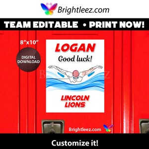 Personalized Swim Poster, Locker Sign and Hotel Door Sign with Swimmer with Male Swimmer - Instant Download LK-SW30-R1