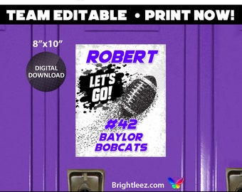 Personalized Football Poster, Locker Sign and Hotel Door Sign with Football n Grunge Style - Instant Download LK-FB109