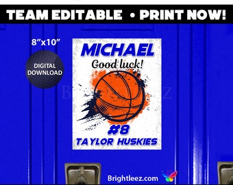 Personalized Basketball Locker Sign and Hotel Door Sign in Splash Grunge Style - Instant Download LK-BK131