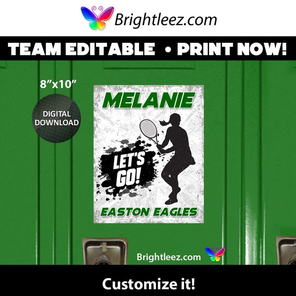 Tennis Poster, Locker Sign and Hotel Door Sign for Girls with Game Set Match in Grunge Style - Instant Download LK-TN20