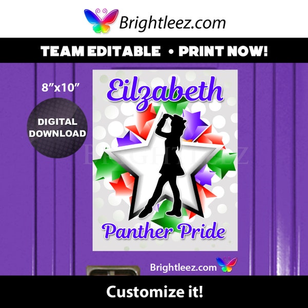 Personalized Drill Team Poster, Locker Sign and Hotel Door Sign with Colorful Stars Background - Instant Download LK-DR54