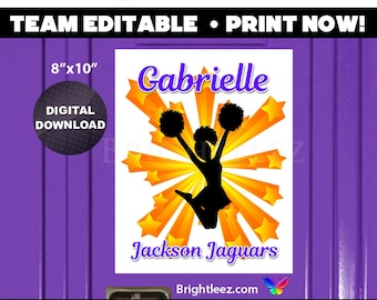 Personalized Cheerleader Poster, Locker Sign and Hotel Door Sign with Stars Background - Instant Download LK-CH48