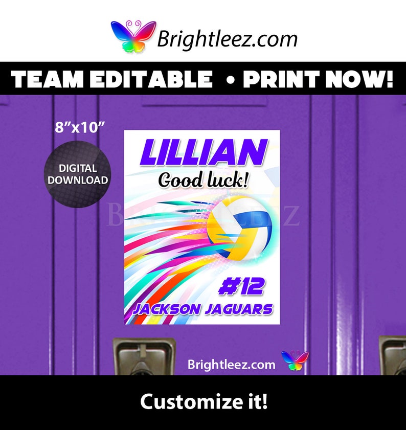 Personalized Volleyball Poster, Locker Sign and Hotel Door Sign With ...