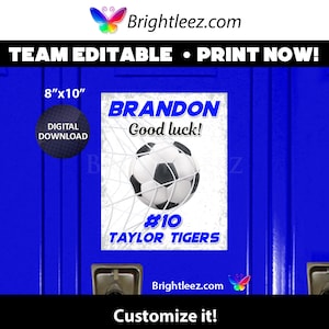 Personalized Soccer Locker Sign and Hotel Door Sign with Ball in Net in Grunge Style - Instant Download LK-SO124