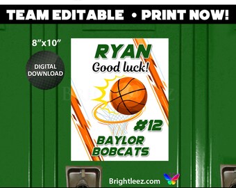 Personalized Basketball Poster, Locker Sign and Hotel Door Sign with Lightning Bolts - Instant Download LK-BK173