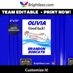 Personalized Swim Locker Sign and Hotel Door Sign with Swimmer with Female Swimmer - Instant Download LK-SW29