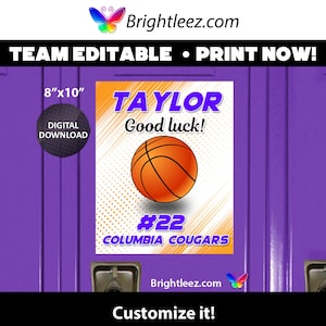 Personalized Basketball Poster, Locker Sign and Hotel Door Sign in Grunge Style - Instant Download LK-BK196-R1