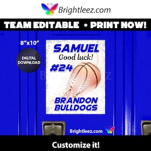 Personalized Basketball Poster, Locker Sign and Hotel Door Sign with Basketball in Grunge Style - Instant Download LK-BK140