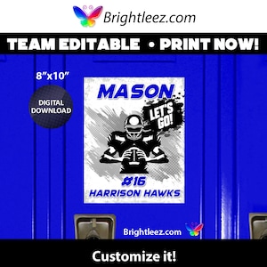 Personalized Football Poster, Locker Sign and Hotel Door Sign in Grunge Style - Instant Download LK-FB111