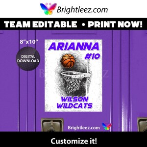Personalized Basketball Poster, Locker Sign and Hotel Door Sign in Grunge Sketch Style - Instant Download LK-BK142-R1