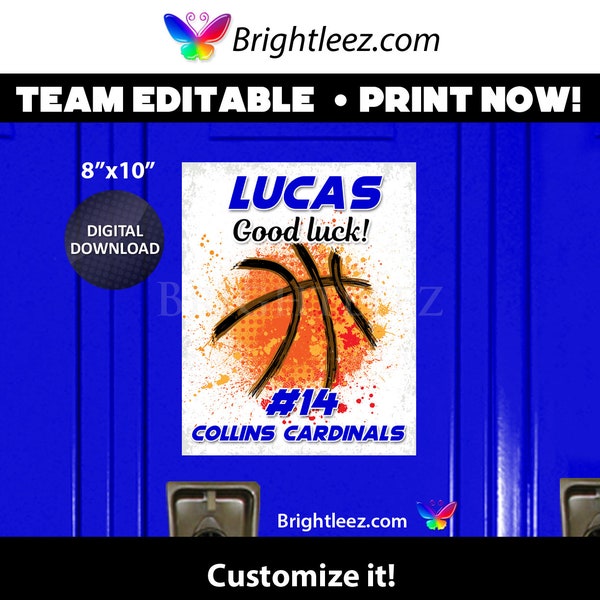 Personalized Basketball Poster, Locker Sign and Hotel Door Sign in Grunge Splash Paint Style - Instant Download LK-BK157
