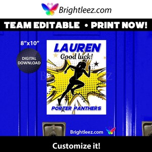 Track and Cross Country Poster, Locker Sign & Hotel Door Sign with Female Runner in Starburst Grunge - Instant Download LK-CC58