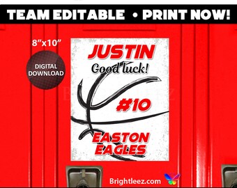 Personalized Basketball Poster, Locker Sign and Hotel Door Sign with Grunge Basketball Sketch - Instant Download LK-BK141