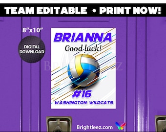 Personalized Volleyball Poster, Locker Sign and Hotel Door Sign in Action Style - Instant Download LK-VB115