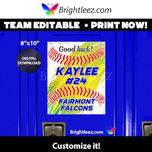 Personalized Softball Locker Sign and Hotel Door Sign in Grunge Style - Instant Download LK-SB31