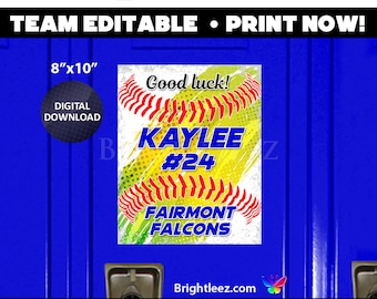 Personalized Softball Locker Sign and Hotel Door Sign in Grunge Style - Instant Download LK-SB31
