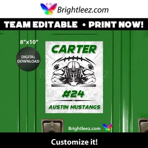 Personalized Football Locker Sign and Hotel Door Sign with Football Player in Grunge Style - Instant Download LK-FB118