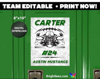 Personalized Football Locker Sign and Hotel Door Sign with Football Player in Grunge Style - Instant Download LK-FB118