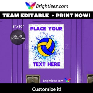 Personalized Volleyball Locker Sign and Hotel Door Sign with Colorful Grunge Splash Background - Instant Download LK-VB150
