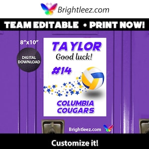 Personalized Volleyball Locker Sign and Hotel Door Sign with Ball and Stars - Instant Download LK-VB137