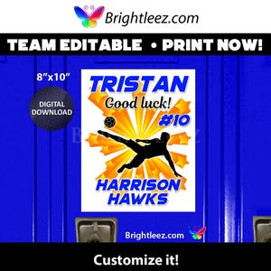 Personalized Soccer Poster, Locker Sign and Hotel Door Sign with Stars Background - Instant Download LK-SO119