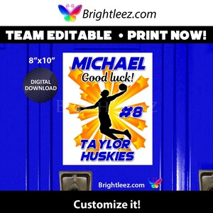 Personalized Basketball Poster, Locker Sign and Hotel Door Sign with Stars Background - Instant Download LK-BK122