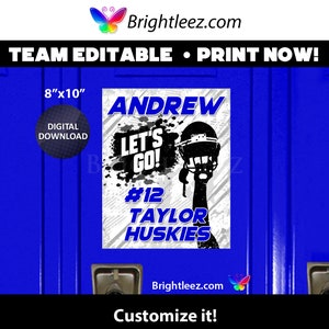 Personalized Football Poster, Locker Sign and Hotel Door Sign with helmet and Game On in Grunge Style - Instant Download LK-FB116-R1