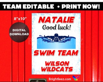 Personalized Girls Swim Team Poster, Locker Sign and Hotel Door Sign with Swimmer in Grunge Style - Instant Download LK-SW33