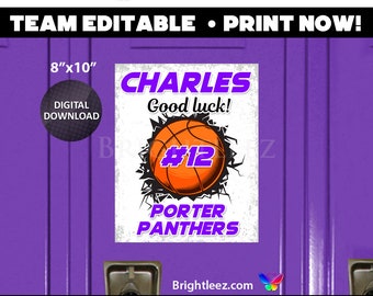 Personalized Basketball Poster, Locker Sign and Hotel Door Sign in Grunge Crack Style - Instant Download LK-BK135
