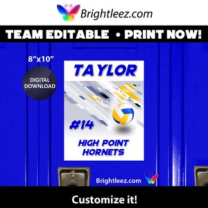 Personalized Volleyball Locker Sign and Hotel Door Sign with Ball and Action Background - Instant Download LK-VB147
