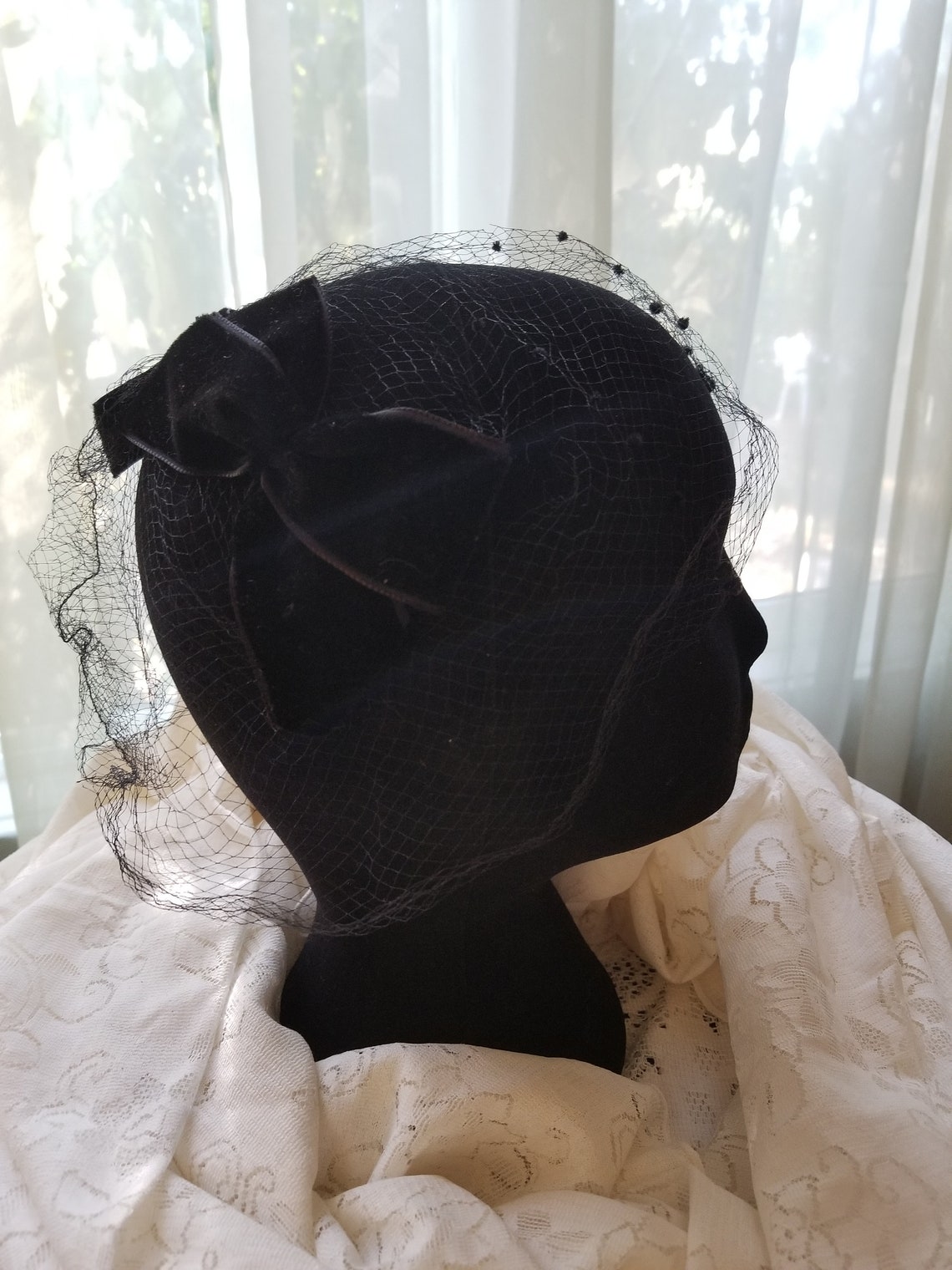 Funeral hair veil Black vintage veil with bows mesh hair Etsy