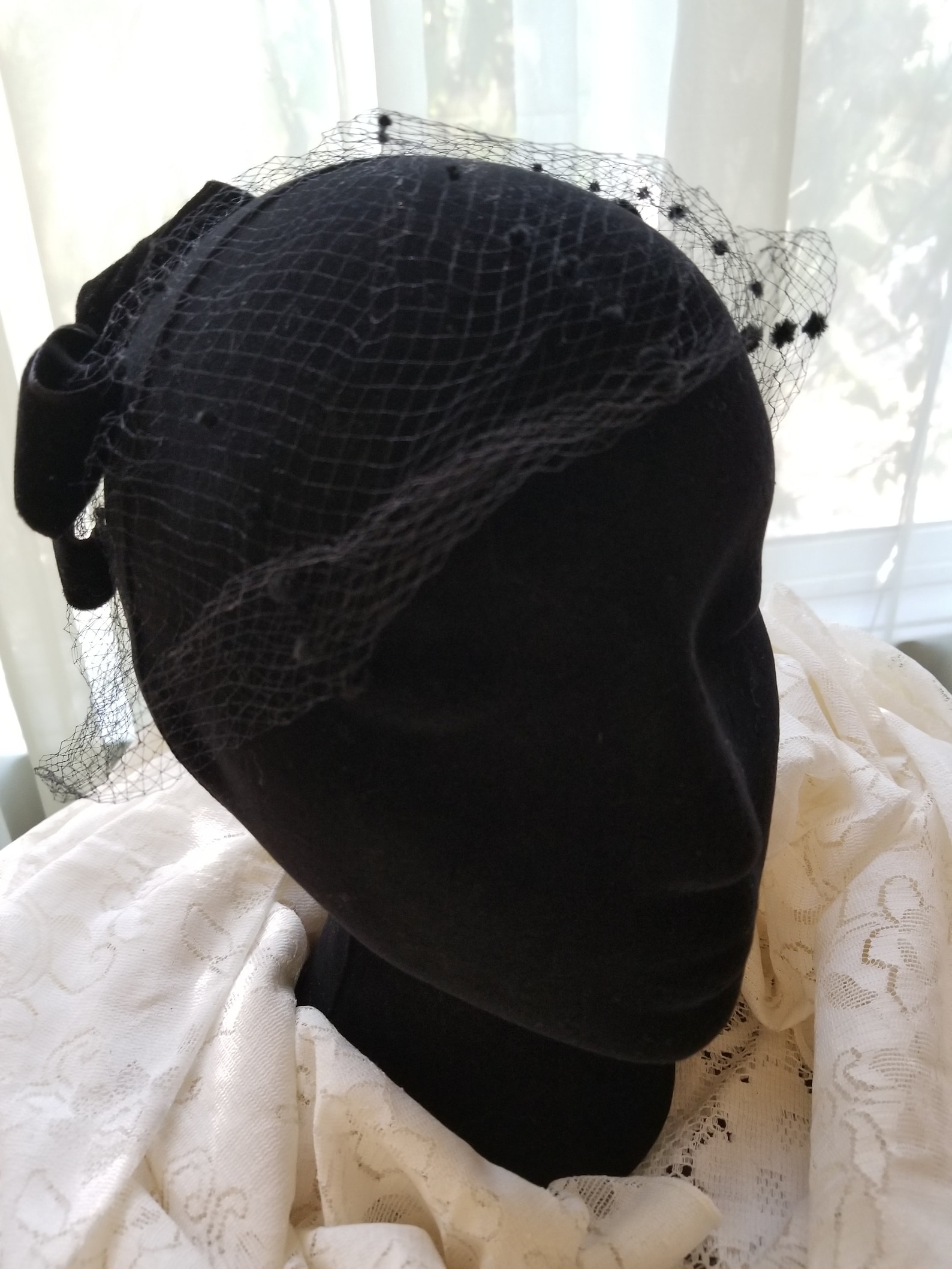 Funeral hair veil Black vintage veil with bows mesh hair Etsy