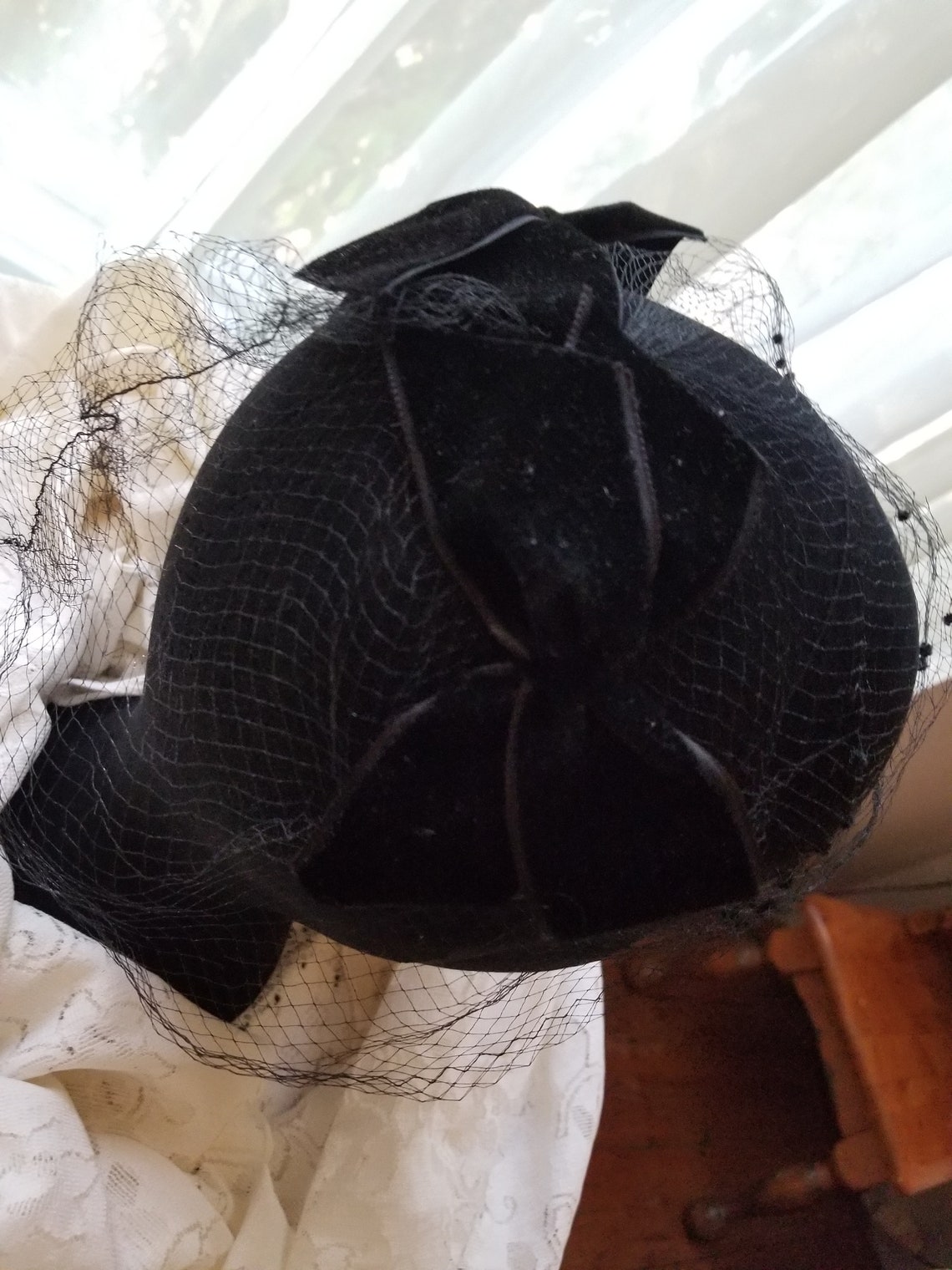 Funeral hair veil Black vintage veil with bows mesh hair Etsy