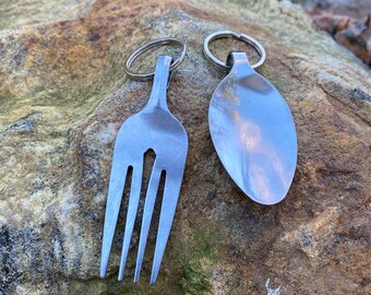 Gerecycleerde vork + lepel sleutelhangerset