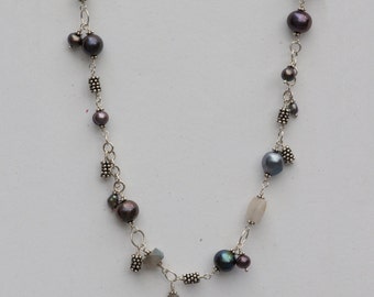 Gray Freshwater Pearl Charm Necklace