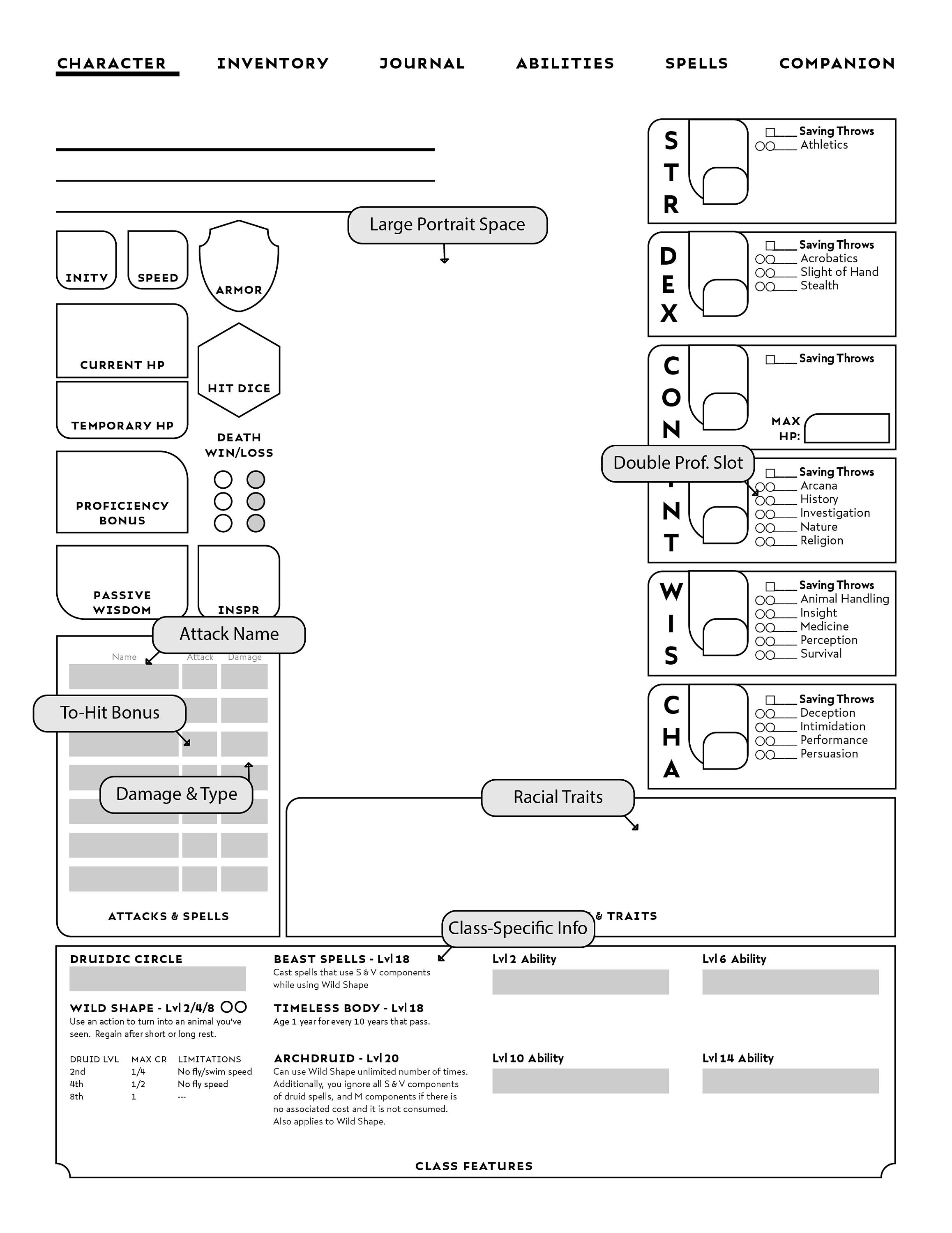 Form Fillable Druid Specific D D Character Sheet Printable Etsy Ireland