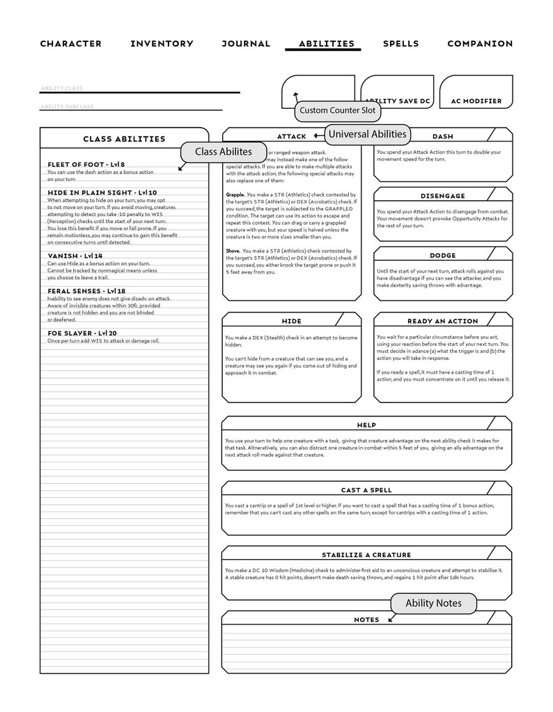 RANGER-SPECIFIC D&amp;D Character Sheet | Etsy