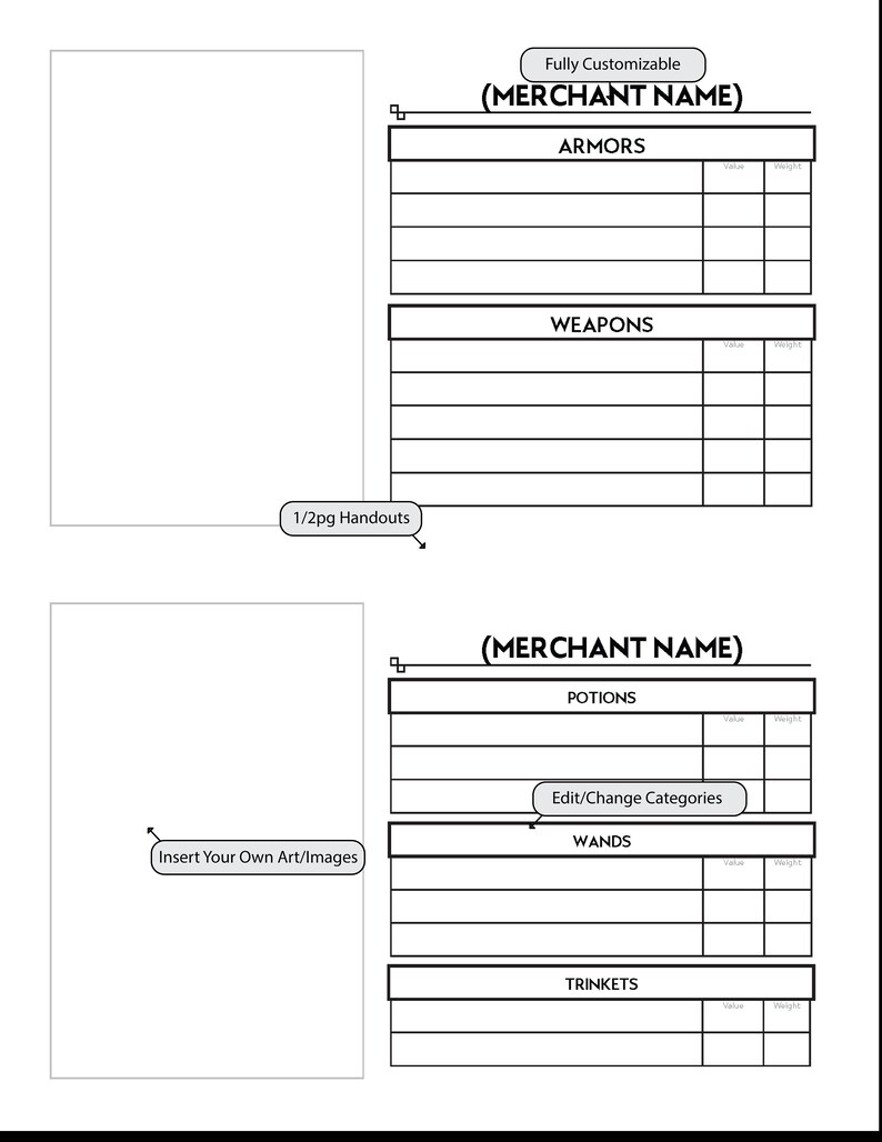 NEW Form Fillable NPC Merchant Handouts For D D Printable Etsy